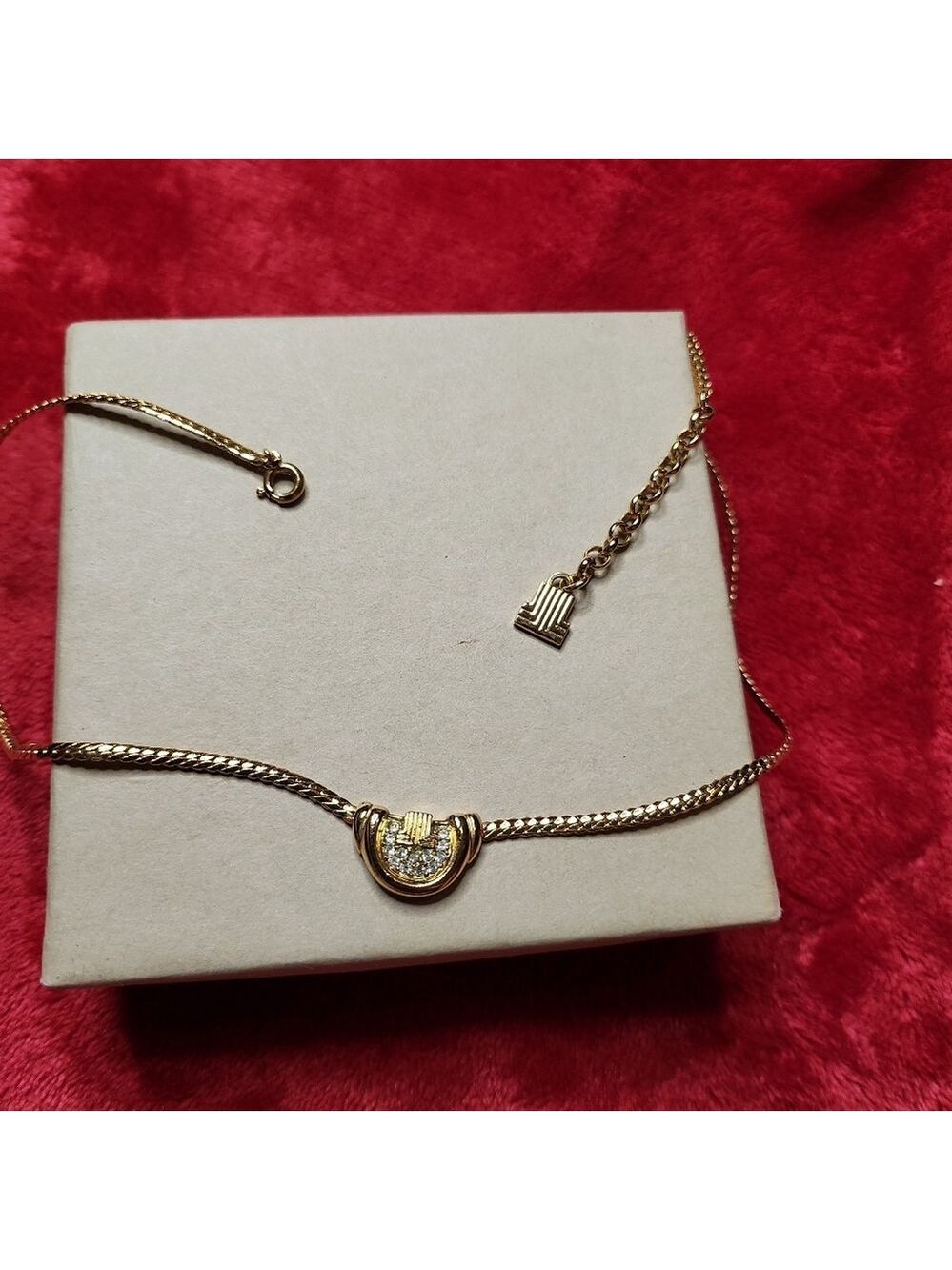 Vintage LANVIN Necklace, Gold Tone 24k Necklace, Vintage Rhinestone